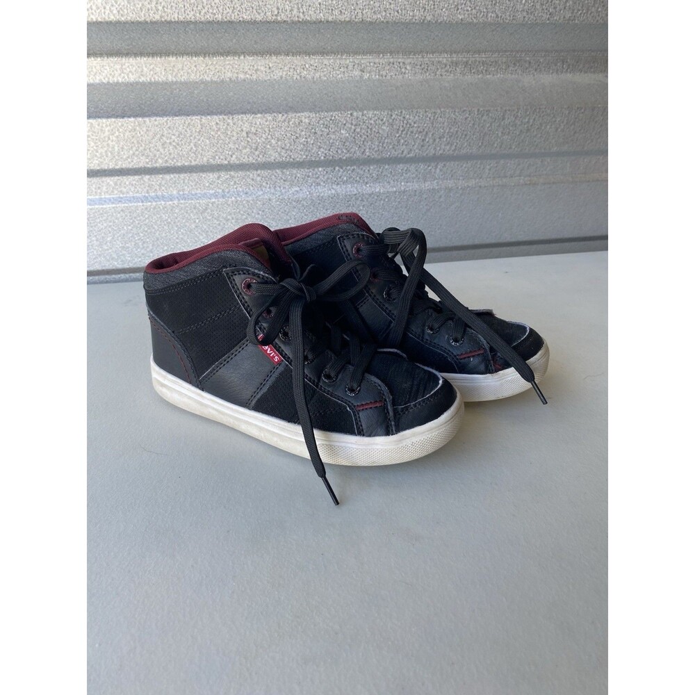 Levi's Kids High Top Sneakers Size 2 Black Burgundy Faux Leather Skate Shoe